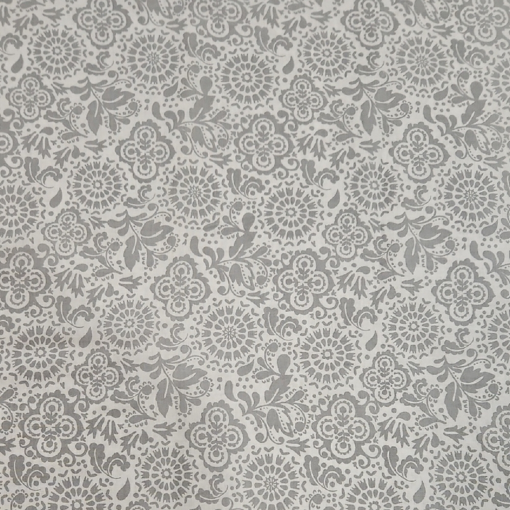 Gray Floral Lace Cotton Print Fabric By The Yard